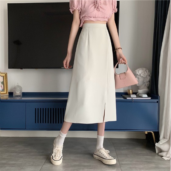 Chân váy dài ulzzang qua gối xẻ tà, chân váy chữ A dài lưng cao phong cách Hàn Quốc CV25 | BigBuy360 - bigbuy360.vn