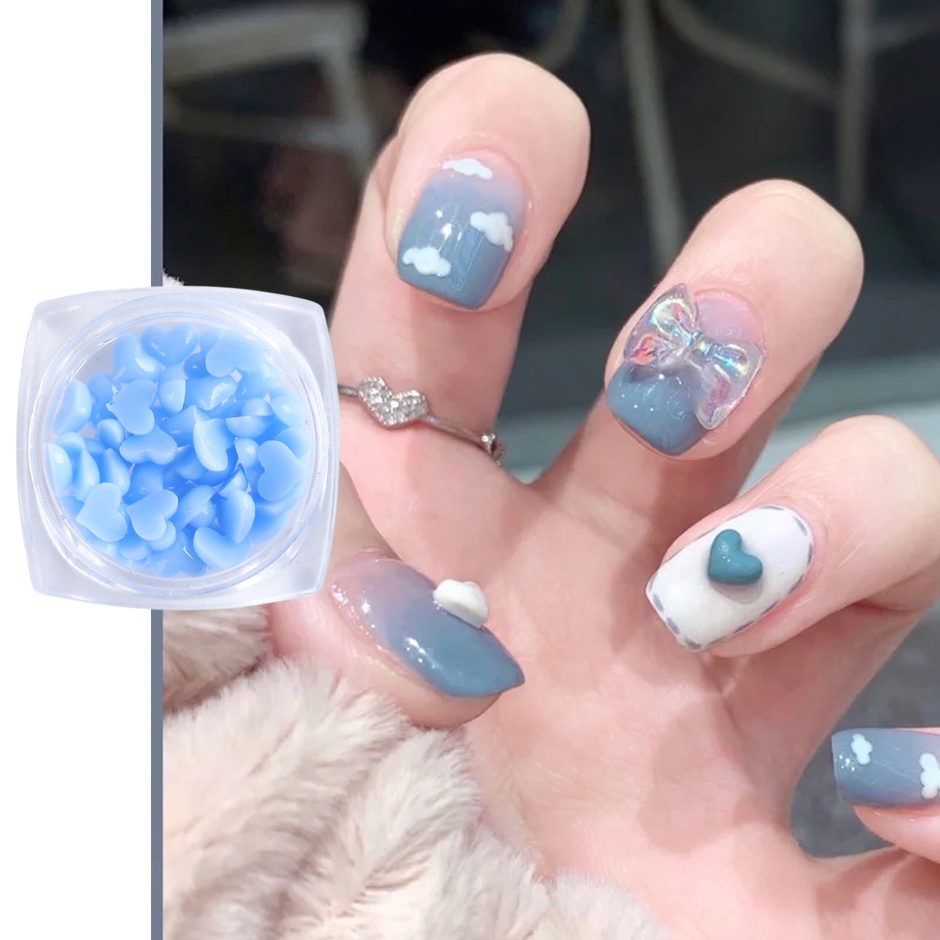 Hộp phụ kiện trang trí móng tay STZPRONAIL hình trái tim 3D màu trắng bằng nhựa resin cao cấp