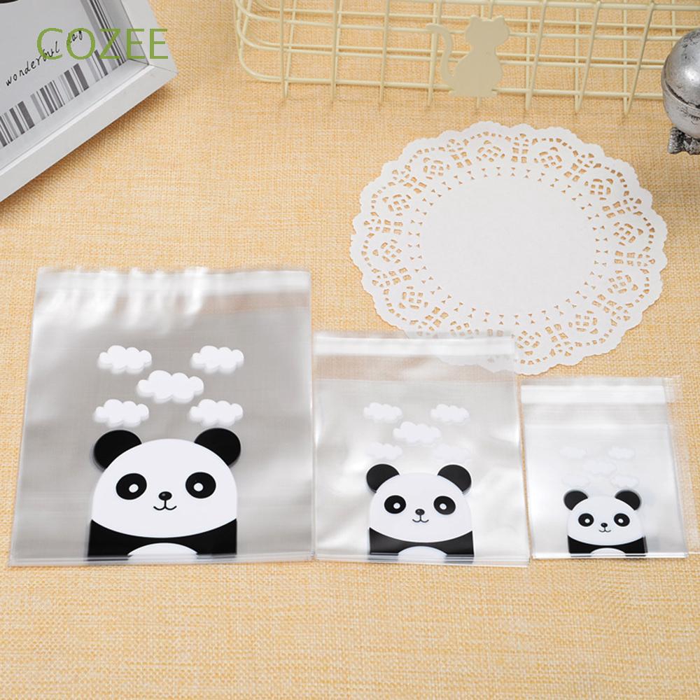 Bộ 100 túi nhựa trong suốt có hình gấu trúc xinh xắn dùng để đựng bánh/kẹo tiện dụng kích thước 7x7cm/10x10cm