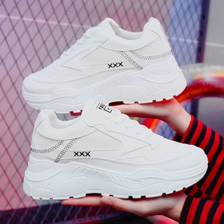 Giày sneaker nữ độn đế đẹp viền khâu chữ, gót giả đèn