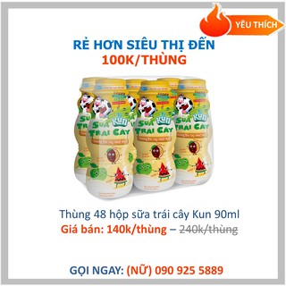 THÙNG 48 CHAI SỮA TRÁI CÂY KUN 90ML