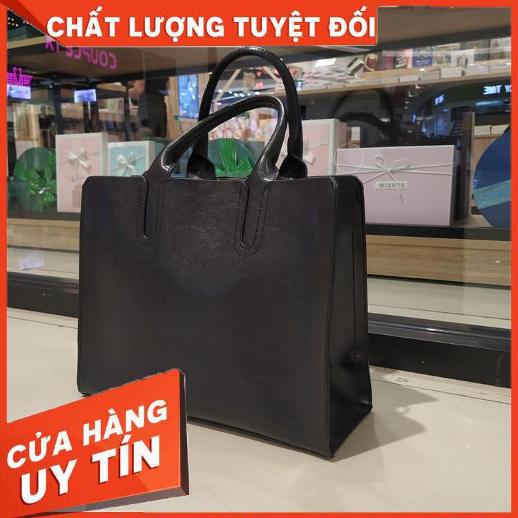 Túi xách da nữ đen thời trang công sở cực sang trọng, đựng được giấy công sở A4 dày (Xếp dọc) - Hàng nhập khẩu