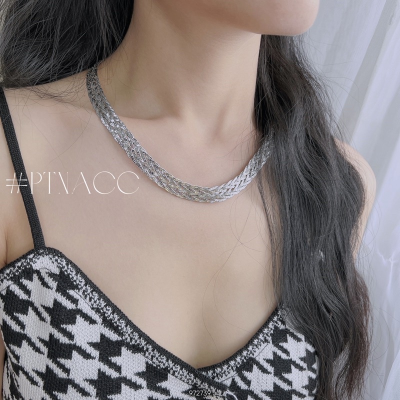 Dây chuyền, vòng cổ 3 bính ép dẹp phối màu, bản dày sang trọng, chạm máy 4D siêu sáng .PTNACC.