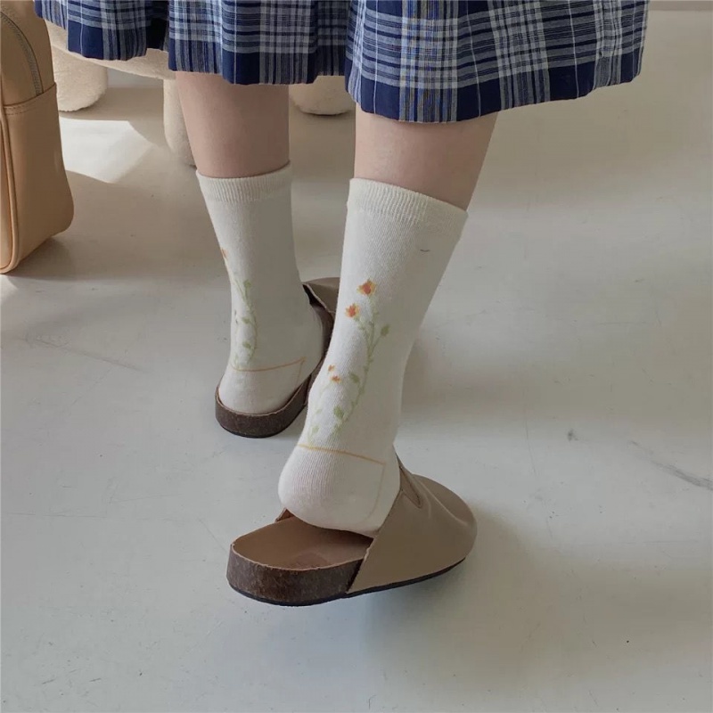 Vớ Trung Bình Họa Tiết Hoa Phong Cách Harajuku Nhật Bản Cho Nữ