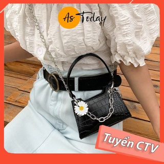 Túi Xách Nữ Túi Mini Hoa Cúc Cầm Tay Cute Da Vân Cá Sấu Hàng Đẹp Đen/Hồng/Da/Tím Kích Thước 16x13x5