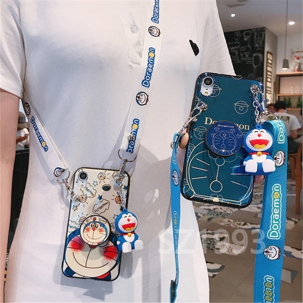 DORAEMON Bộ ốp lưng samsung Điện Thoại Phối Hình Doreamon Thời Trang + Giá Đỡ + Dây Đeo Dành Cho Samsung J7 Pro J3 Pro J4 Plus J7 Prime J2 Prime J6 2018 J4 2018 J2 Pro 2018 J7 Plus A8 2018 A7 2018