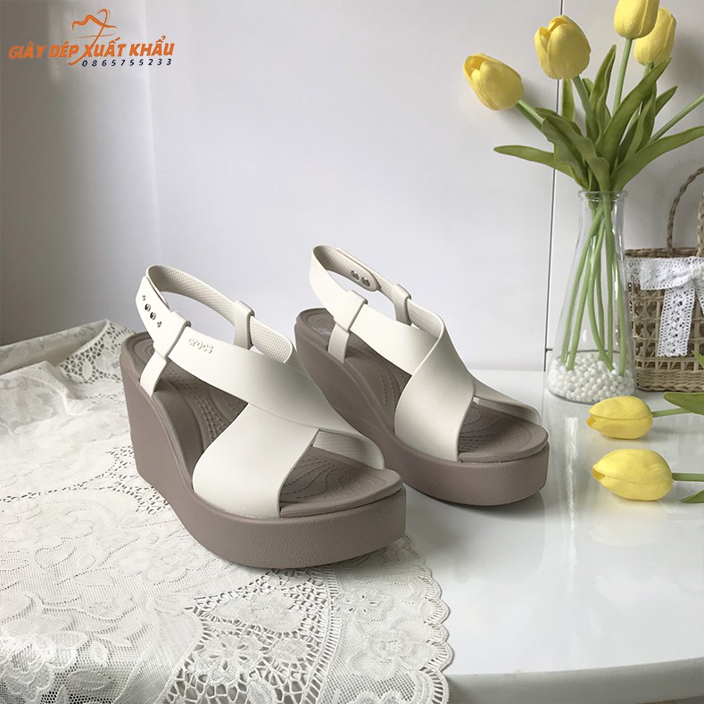 Sandal Cross Nữ Brooklyn High Wedge Cao 9 cm Màu Trắng Hàng Chuẩn Full Hộp