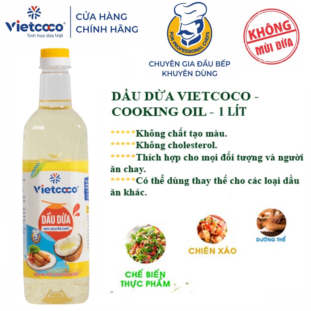 Sỉ 5 chai - Dầu dừa tinh luyện (cooking oil) Vietcoco 1000ml