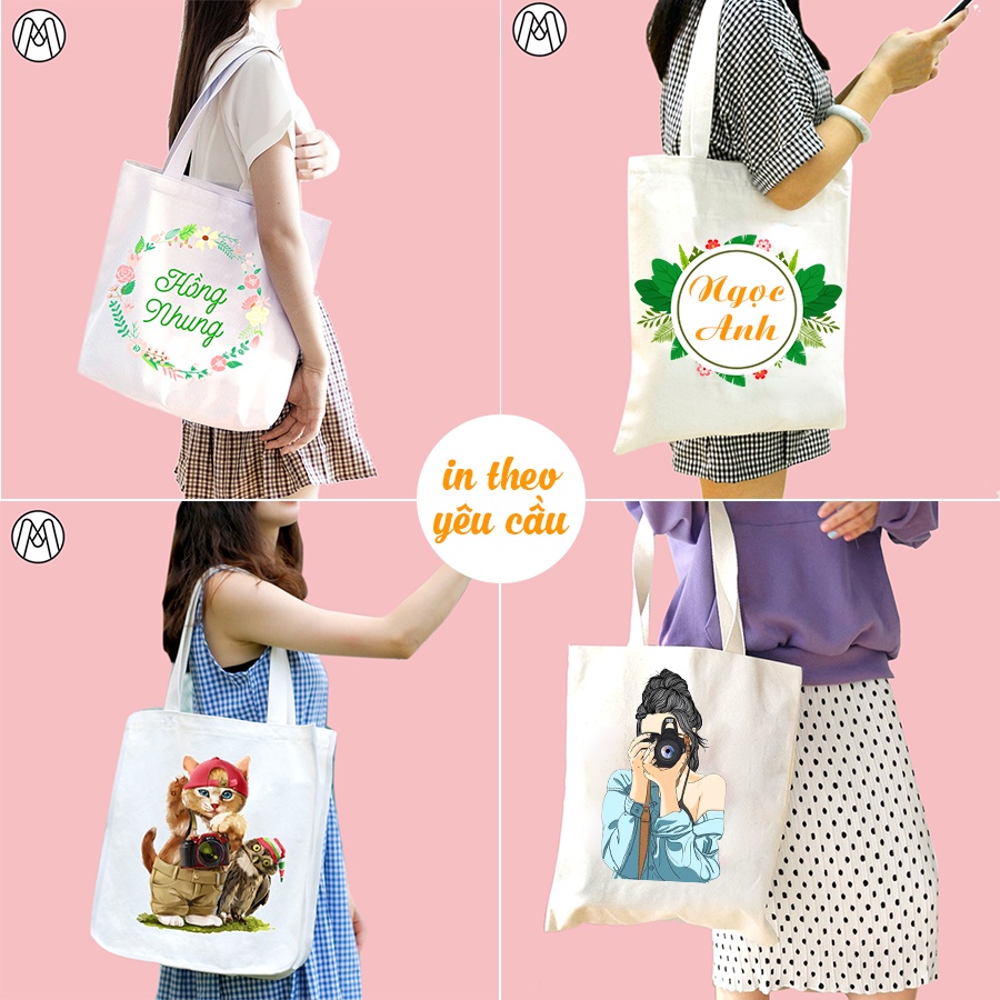 Túi vải canvas tote genz trơn đeo vai đi học giá rẻ in hình theo yêu cầu chất vải mềm mịn dày dặn