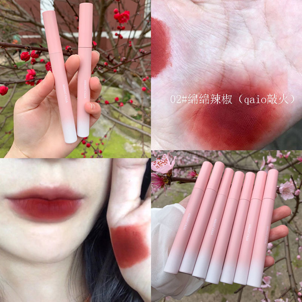 [sweet] woman  fashion retro pink tube matte waterproof lip glaze not easy to fade moisturizing lipstick