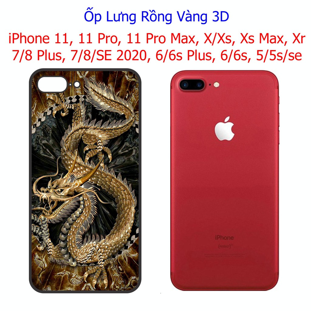 Ốp Lưng Rồng Vàng Nền Đen 3D iPhone 11, 11 Pro, 11 Pro Max, X/Xs, Xs Max, Xr, 7/8  Plus, 6/6s Plus, 5/5s, se 2020