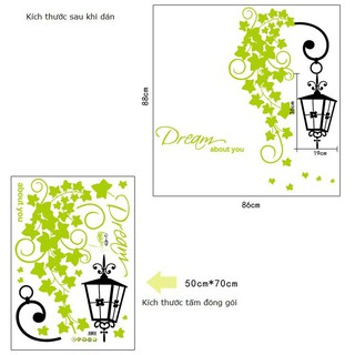 Decal dán tường trang trí tạo không gian đẹp mắt sáng tạo Chùm lá xanh