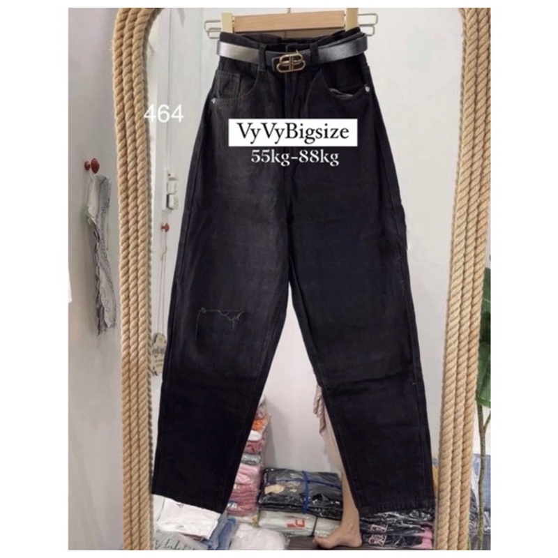 Quần Baggy Jean Rách 1 Đùi, 3 Màu Đen Xanh Nhạt/Đậm