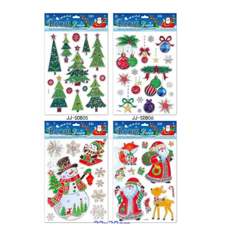Decal Sticker nổi 3d Giáng sinh phát sáng 40cm x 25cm dán tường, kính trang trí Noel (mẫu 2)