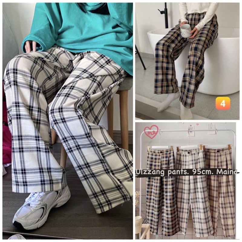 Quần kẻ ulzzang ống suông 95cm_ caro pants