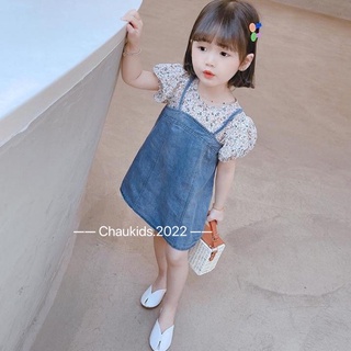 Váy jean phối hoa nhí bé gái