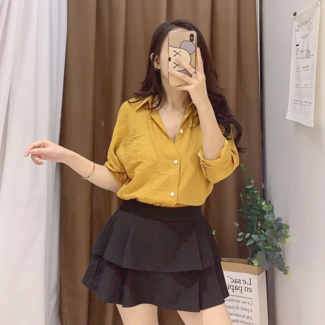 Chân váy ngắn 2 tầng xếp ly dáng xòe có quần lót trong - Chất vải Umi Hàn Quốc | BigBuy360 - bigbuy360.vn