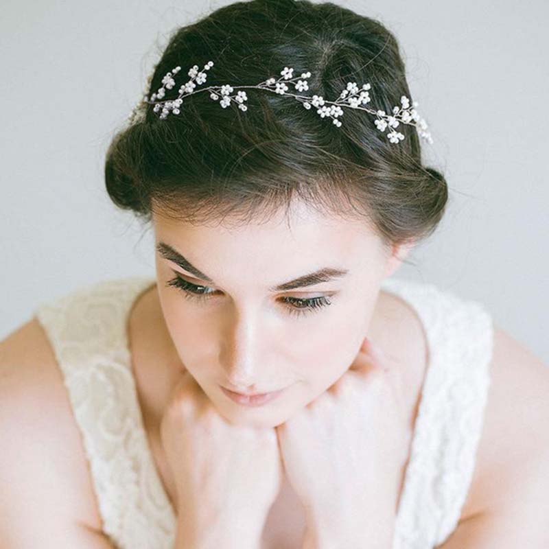 HANDMADE Vòng Hoa Đội Đầu Đính Ngọc Trai Cho Cô Dâu