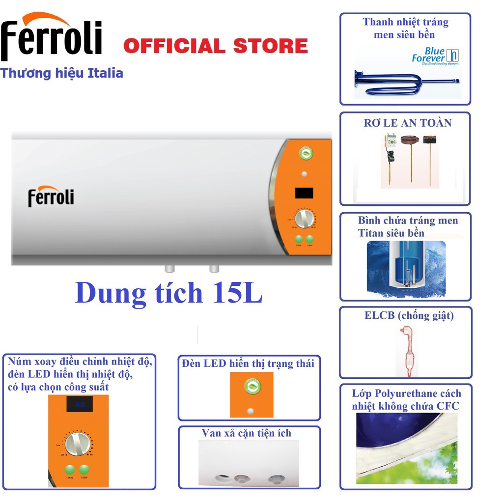 Bình nước nóng Ferroli Verdi-DE 15L