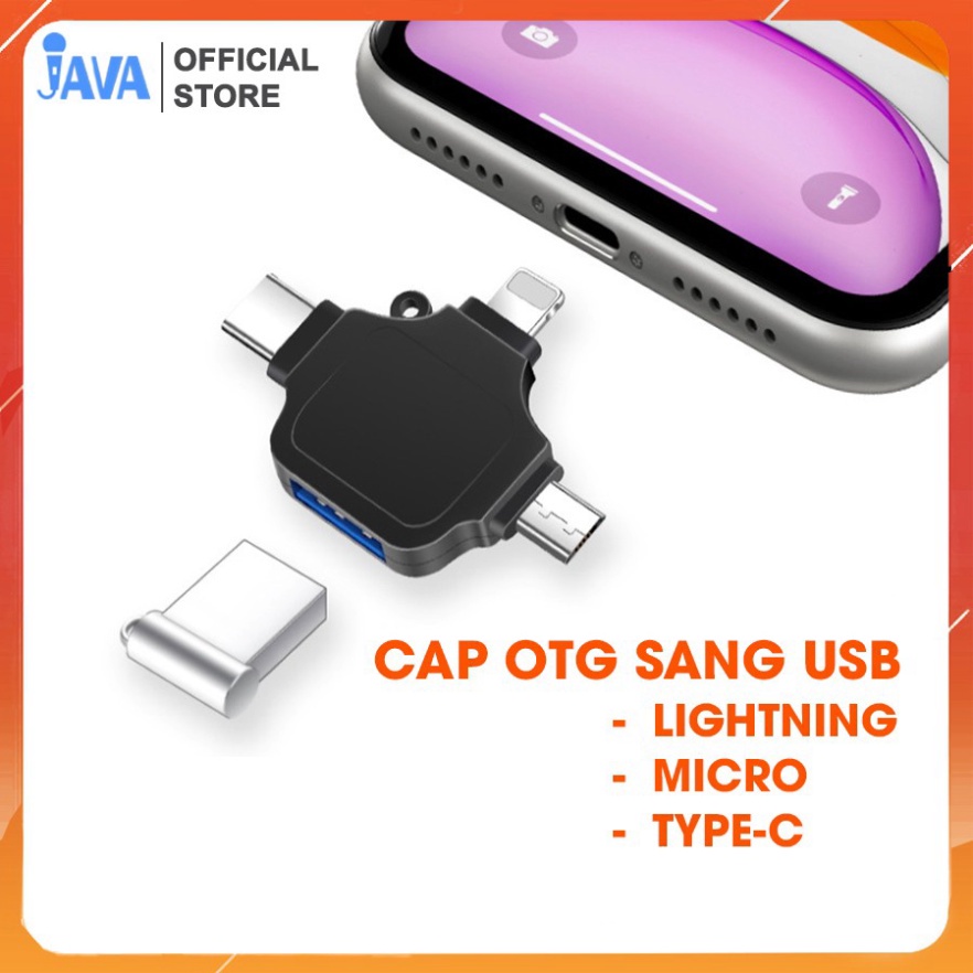 Đầu chuyển OTG 3 đầu Lightning/ Micro/ Type C sang USB - Truyền dữ liệu - Hỗ trợ kết nối bàn phím chuột
