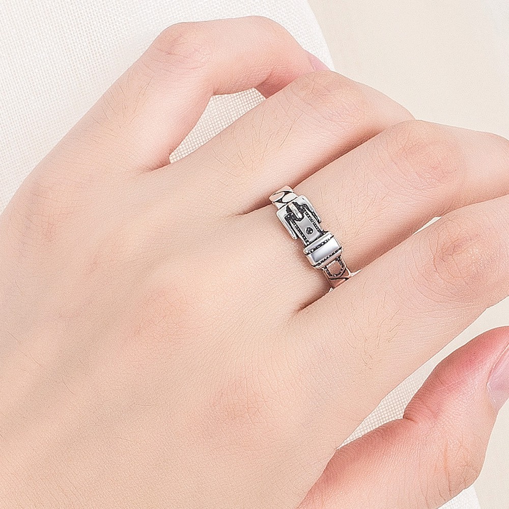 Nhẫn Mạ Bạc 925 Hình Chữ Thập Có Thể Điều Chỉnh Kích Cỡ