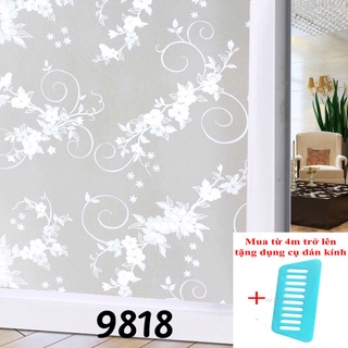 Decal dán kính, giấy dán kính hoa nền trắng khổ rộng 90cm Mã 9818