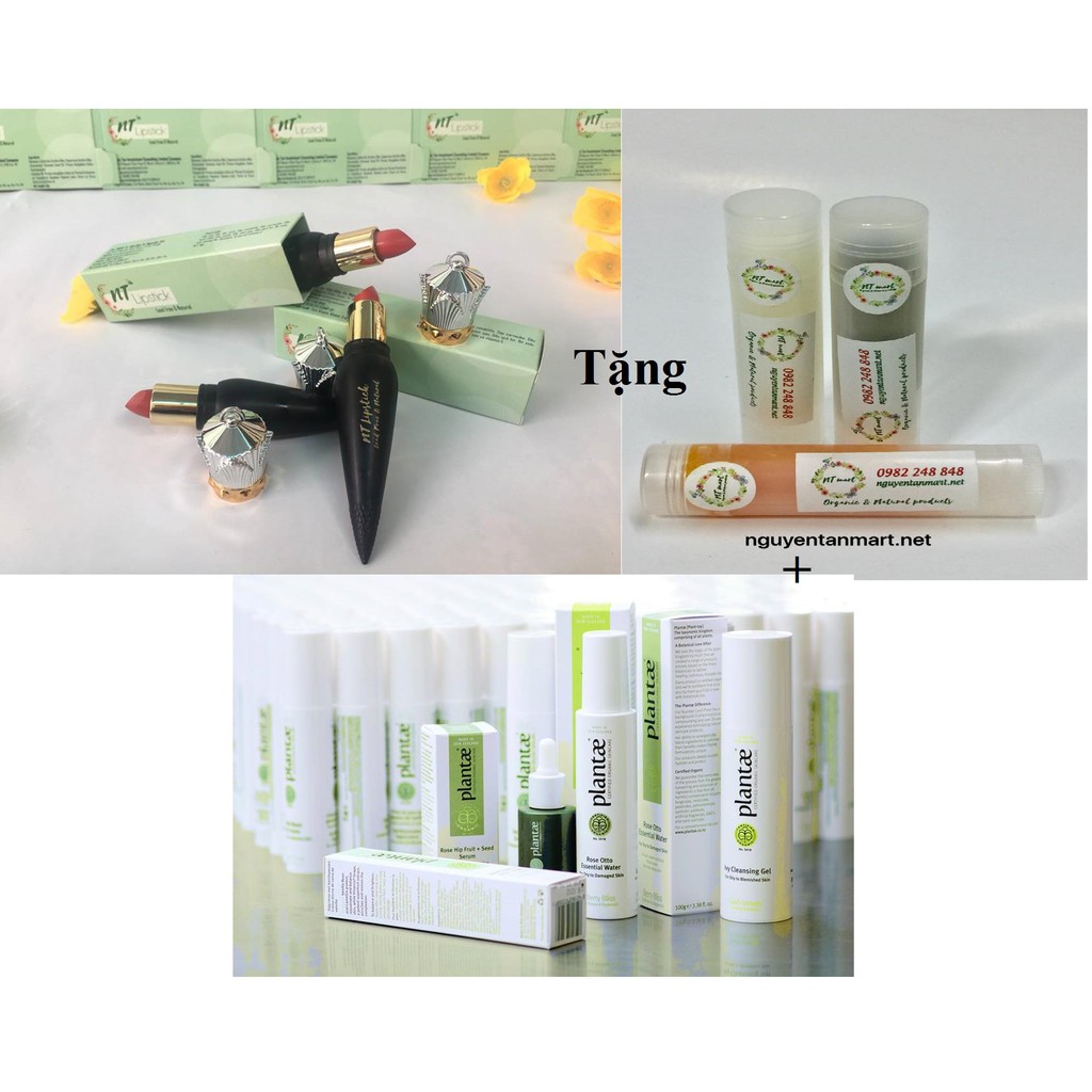 Mua 1 son môi tự nhiên NTLIPSTICK TẶNG 1 son dưỡng tự nhiên cùng 1 Sample Kit mỹ phẩm hữa cơ Plantae