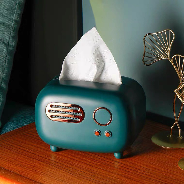 Hộp đựng giấy ăn để bàn hình radio trang trí Tết 2022 cao cấp phong cách vintage - Radio Tissue Box