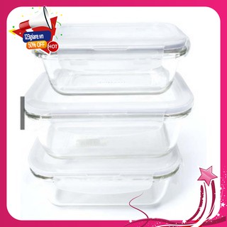 Giảm mạnh bộ 3 hộp thủy tinh lock&lock 380ml chữ nhật