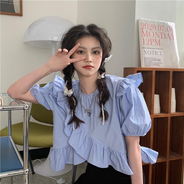 Áo Crop Top Tay Ngắn Màu Trơn Phong Cách Pháp Thời Trang Mùa Hè Cho Phụ Nữ