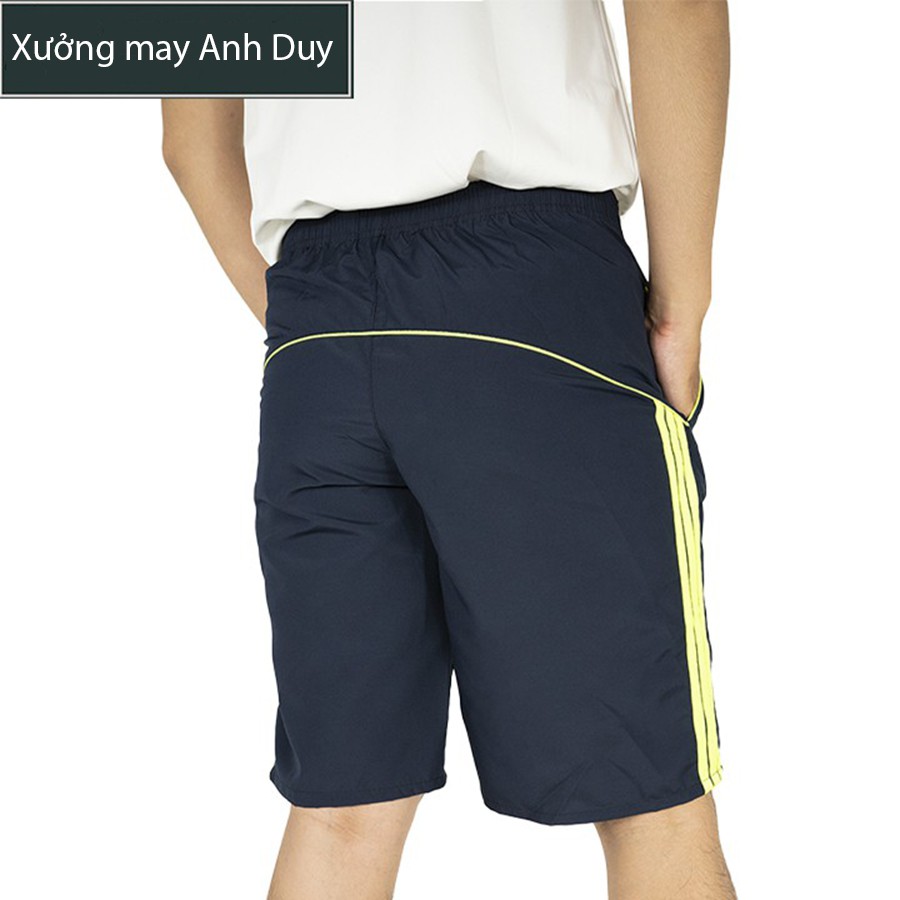 Quần Đùi Nam, Quần Short Nam Thể Thao Vải Dù Gió Phối 3 Sọc Băng Lụa 45-70kg