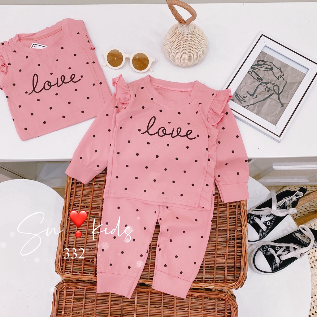 [SALE] Đồ bộ dài tay love beo chất cotton thu đông cực đẹp bé trai bé gái (V479)