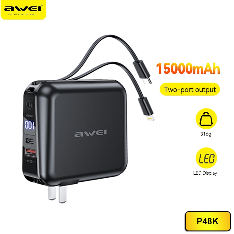 Sạc Dự Phòng Awei p48k 15000mAh 4 Trong 1 PD 18W Cho Laptop