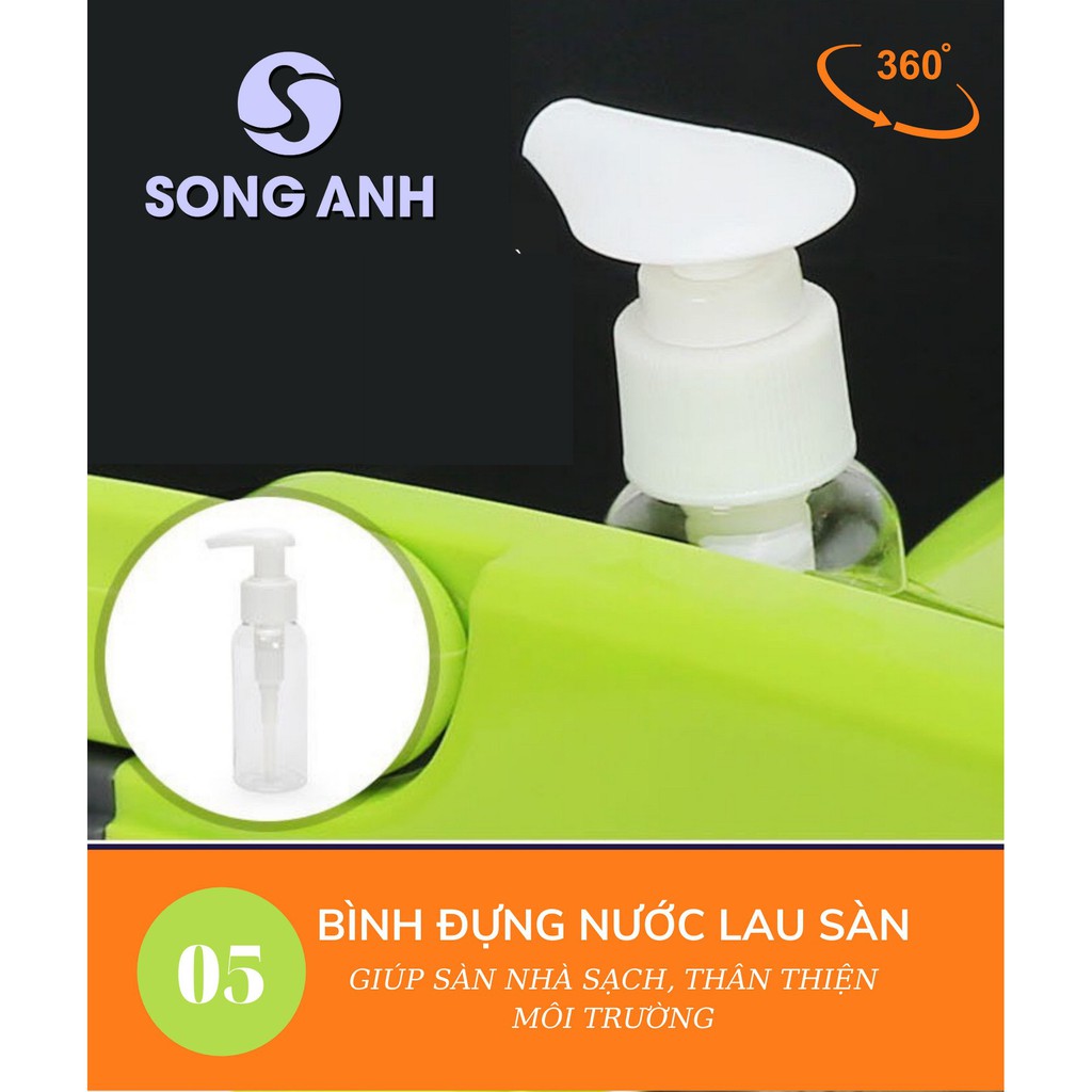 Bộ cây lau nhà thông minh Song Anh có TẶNG kèm 2 bông lau, Cây lau nhà xoay 360 độ-SA39