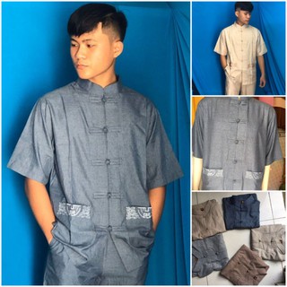 Bộ đồ lam đi chùa trang phục phật tử set bộ nam cao cấp vải linen Hàn Quốc