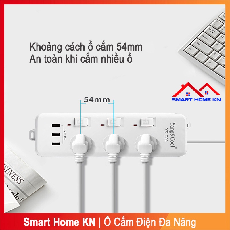 ổ cắm điện đa năng 3 chấu thông minh có cổng usb sạc nhanh điện thoại chịu tải 2500w an toàn chống cháy chống giật