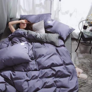 Bộ Chăn Ga Gối Cotton Tencel Hàn Màu Tím Xám