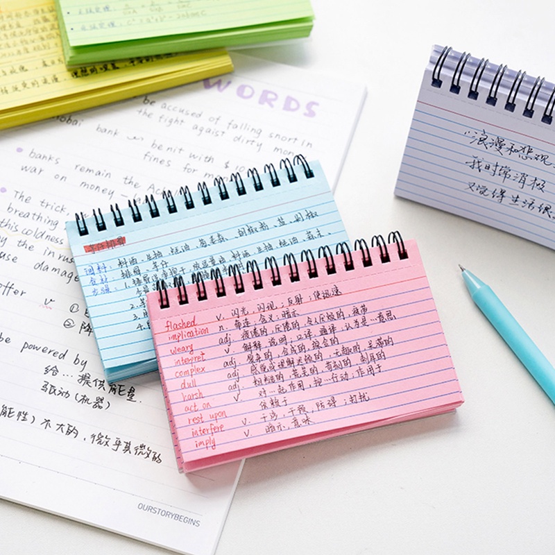 JS 50PCS Index Cards Ruled Flash Cards With Double Covers Record Revision Note Paper With Spiral 5x3 Inches