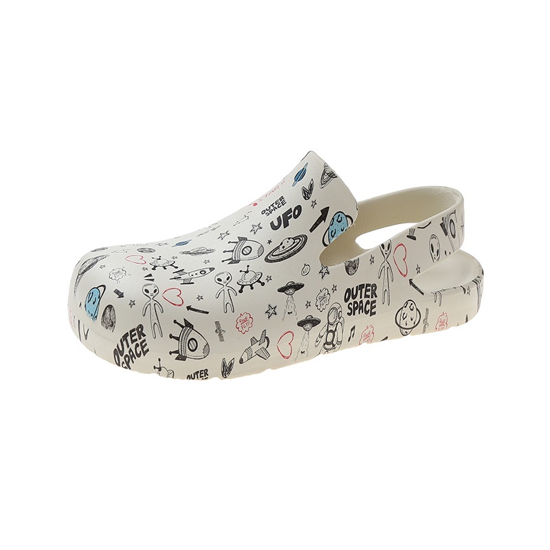 Giày sandal AYUER đế bằng phối họa tiết graffiti phong cách Hàn Quốc cho nữ