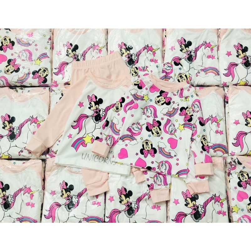 Set 2 bộ cotton dài tay Minnie.pony cho bé gái màu hồng size từ 10-24 cân