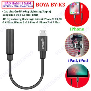 CÁP CHUYỂN CỔNG LIGHTNING TO 3.5MM BOYA BY-K3