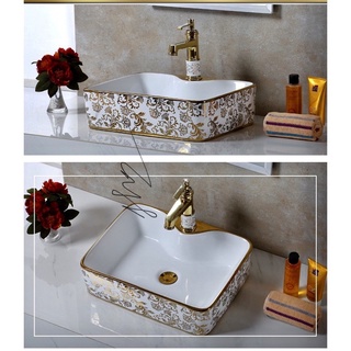 [ Lavabo Đặt Bàn Vuông Hoa Văn Vàng ] - Cao Cấp Giá Rẻ