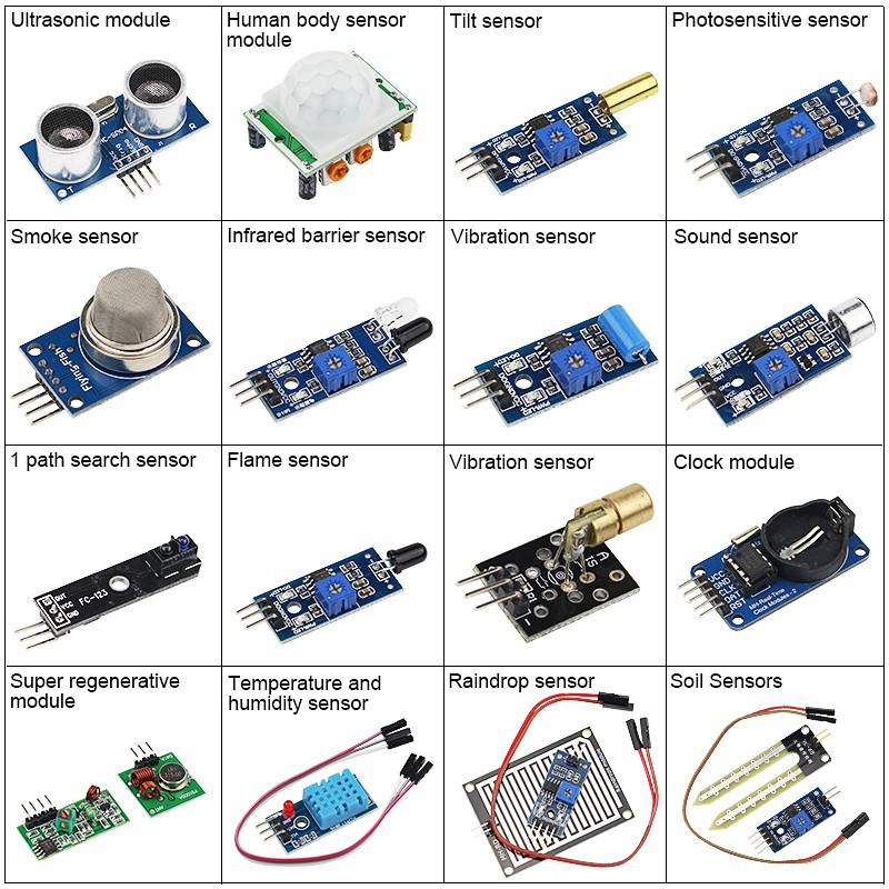 Bộ Cảm Biến 16 Trong 1 Cho Arduino Uno R3 Mega2560 Mega328 Nano Raspberry Pi 3 2