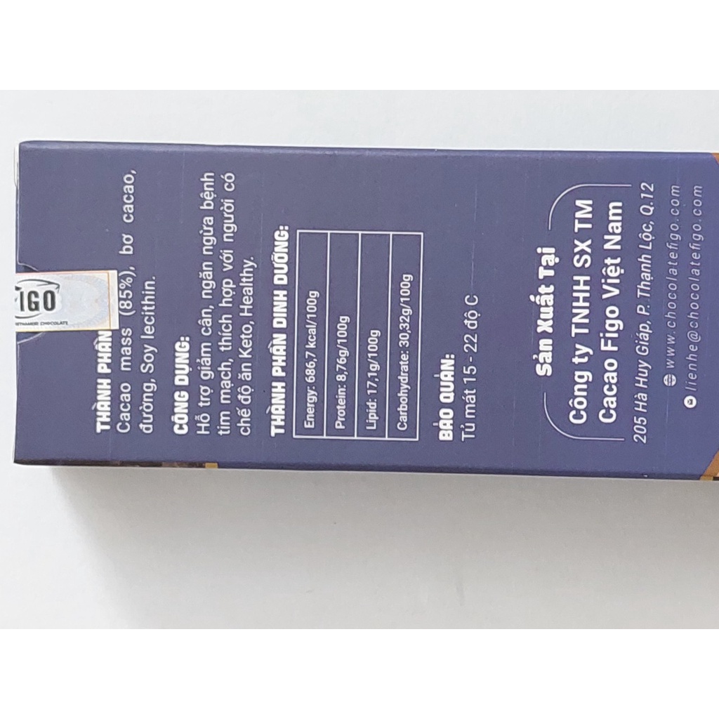 [Chính hãng] Bar 20gr- Dark Chocolate 85% Cacao, Socola đen đắng 85% Cacao Figo, ăn Giảm cân, KETO, DAS, Tiểu đường