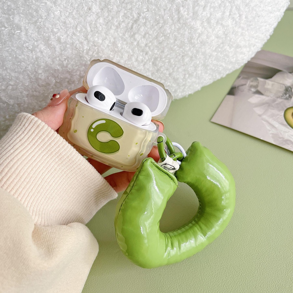 Vỏ Bảo Vệ Hộp Sạc Tai Nghe Bluetooth AirPods 1 2 pro 3 2021 gen3 Bằng Silicon Chống Sốc Họa Tiết Chữ C Màu Xanh Lá