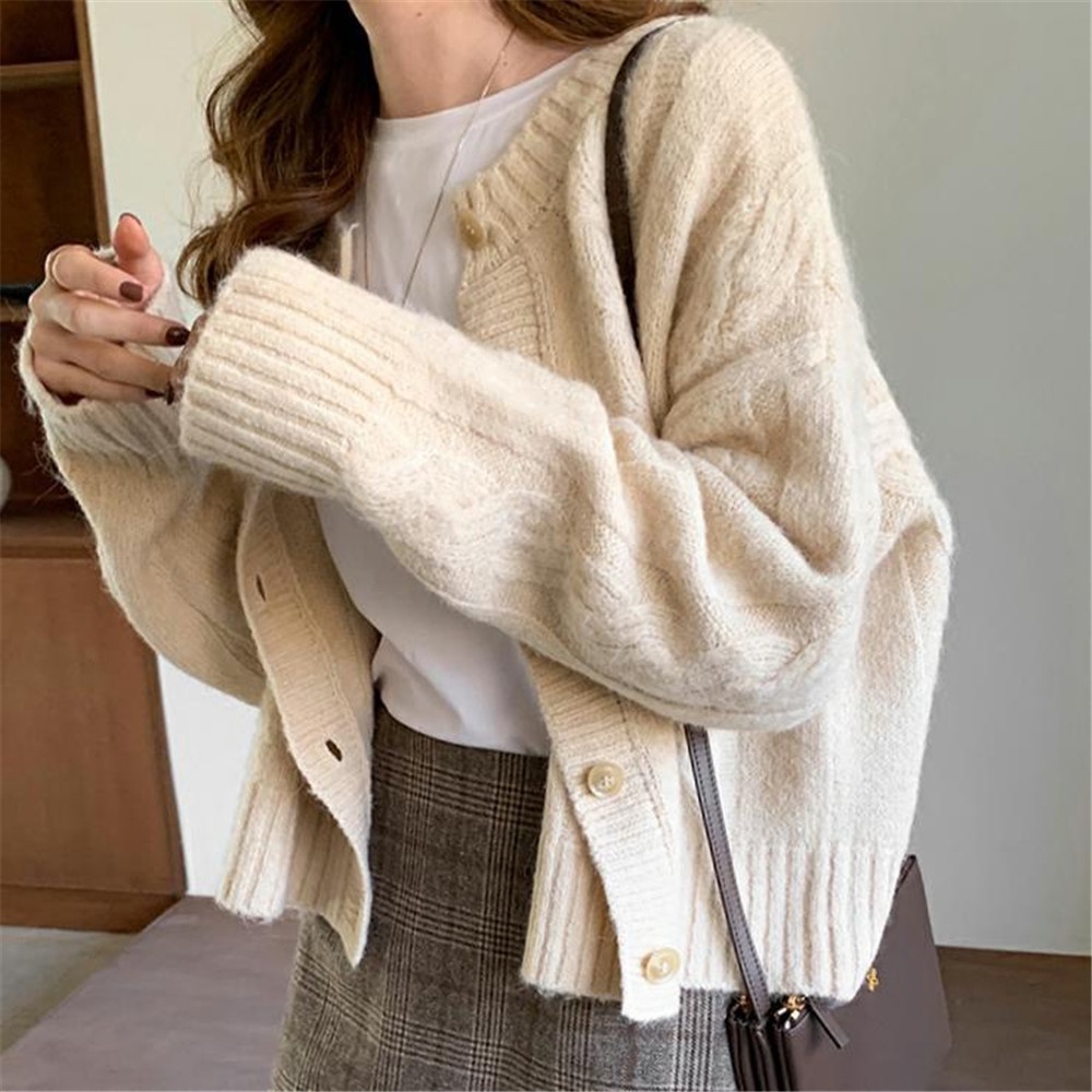 SUXI Áo Khoác Cardigan Dệt Kim Dáng Rộng Phong Cách Cổ Điển Hàn Quốc Thời Trang Mùa Thu Cho Nữ