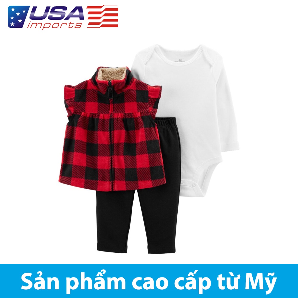 Set 3 món áo khoác kèm quần caro đỏ đen Car-tờ Auth Từ Mỹ (1M300810)