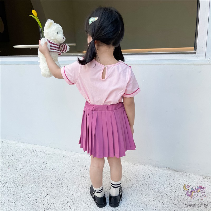 Bộ Áo Ngắn Tay + Chân Váy Xinh Xắn Theo Phong Cách Hàn Quốc Dành Cho Bé Gái