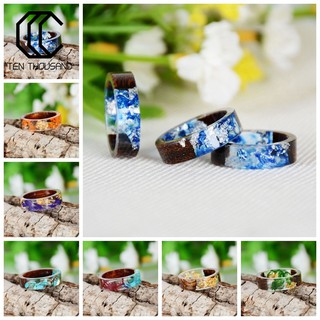 Nhẫn gỗ thủ công pha nhựa họa tiết hoa thời trang nữ