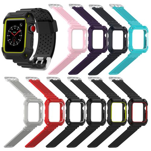Dây đeo đồng hồ bảo vệ cho case của Apple Watch 38mm 42mm iWatch 1 2 3 bằng silicone kèm khung
